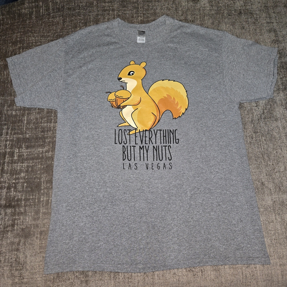 Squirrel "Lost Everything But My Nuts" Las Vegas Men's T-Shirt Grey Large
